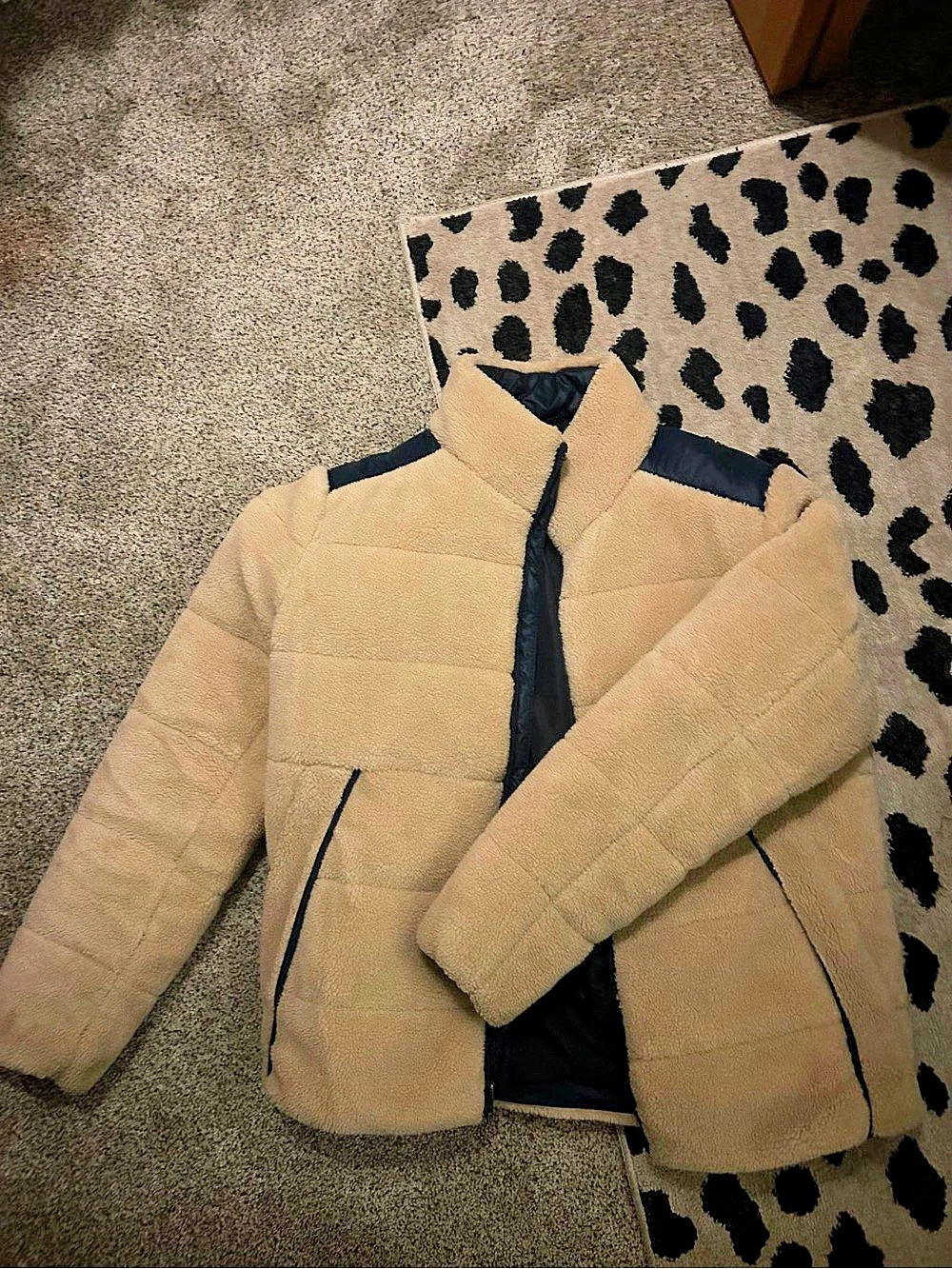 Lucky Brand Sherpa Puffer Jacket Teddy Jacket Brown & Blue Medium